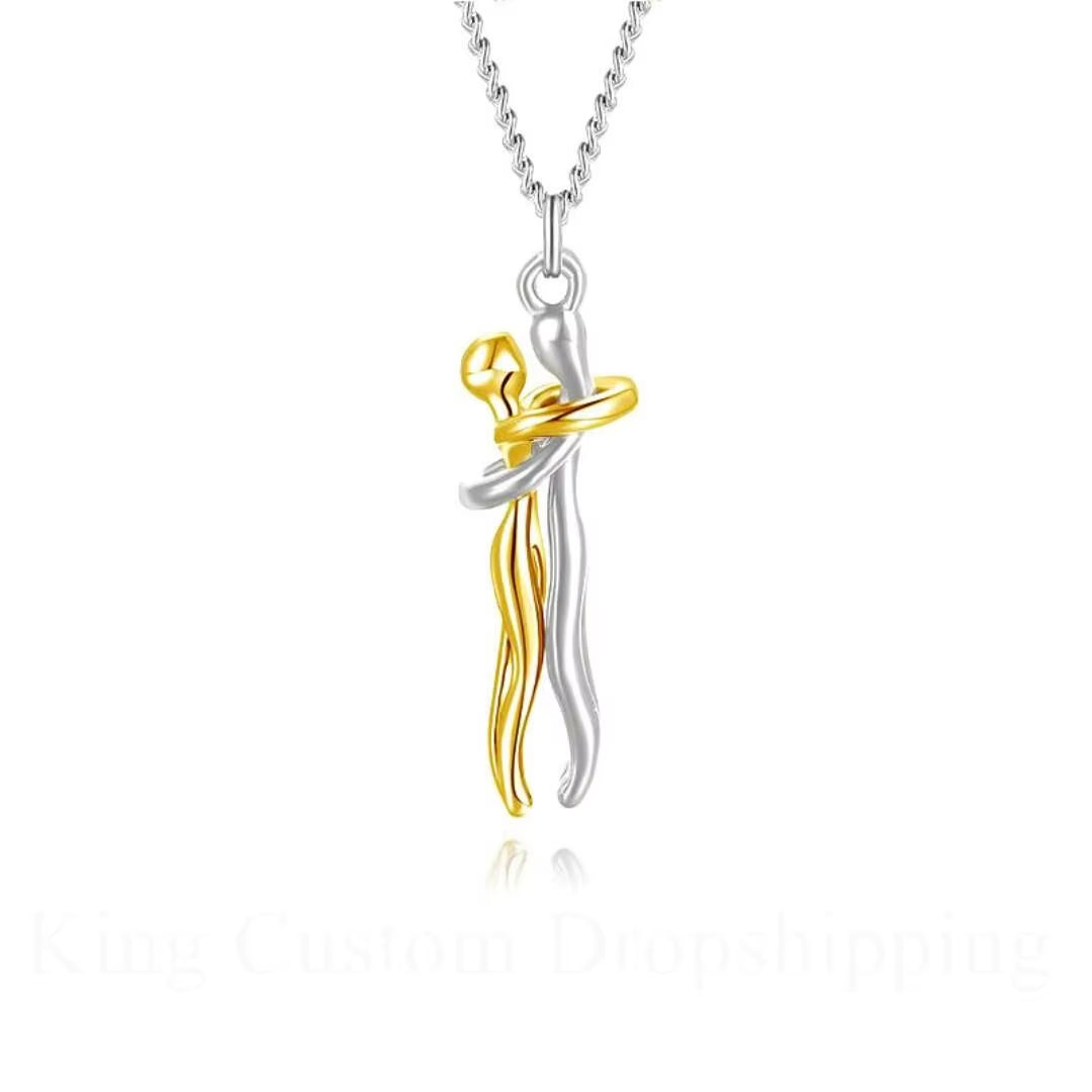 New Fashion Steel Necklace Valentine'S Day Gift Hug Necklace Couples Hug of Love Necklace Give It to Family and Friends
